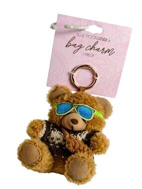 Teddy Bear Bag Charm Keychain 4.5" Plush Backpacks Handbags Blue Moon Studio NEW